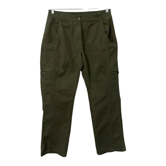 L.L. Bean Pants Women’s 10 Petite Green Cargo Cotton Stretch Canvas Classic Fit - Picture 1 of 13